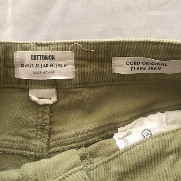Cotton On Green Corduroy Original Flare Mid Rise Pants Jeans Preppy Academia 8 - Picture 7 of 7